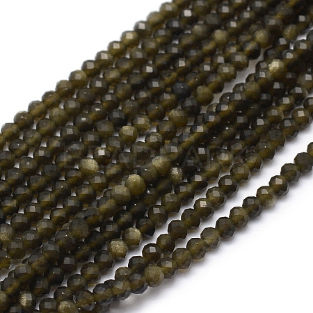 Natural Golden Sheen Obsidian Beads Strand X-G-E411-34-3mm-1