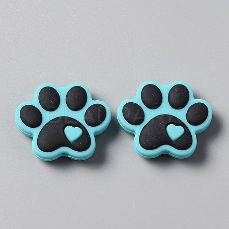 Dog Paw Print Food Grade Eco-Friendly Silicone Beads SIL-WH0008-45C-1
