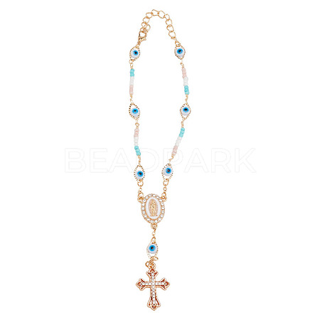 2Pcs Alloy & Brass Cross Charm Bracelets Set BJEW-DR0001-04-1