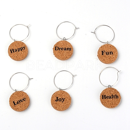 Natural Wood Wine Glass Charms WOOD-WH0023-03-1