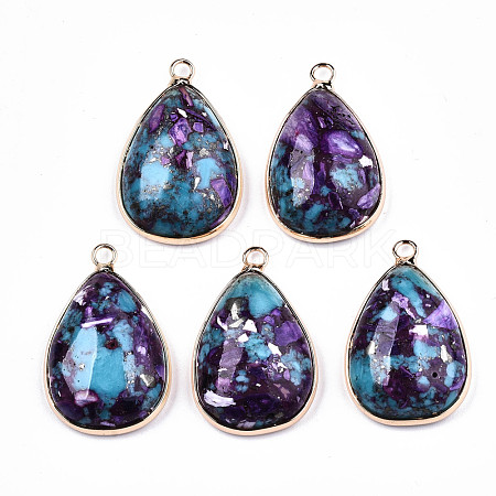 Teardrop Assembled Synthetic Turquoise and Natural Regalite/Imperial Jasper Pendants G-N330-20A-1