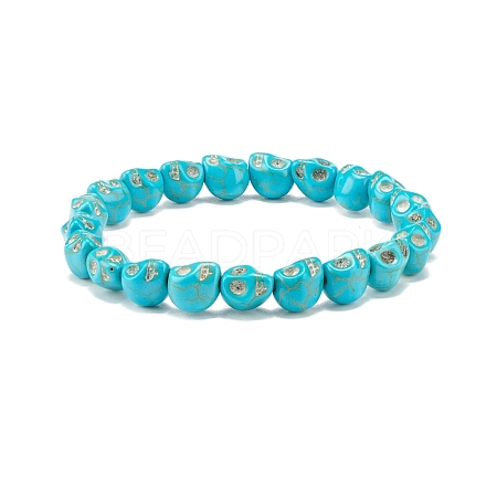 Synthetic Turquoise(Dyed) Skull Stretch Bracelet BJEW-JB08068-01-1