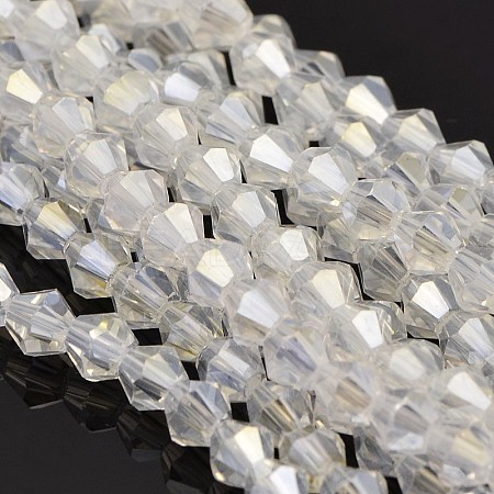 Faceted Bicone Electroplate Glass Beads Strands EGLA-P016-4mm-AB01-1