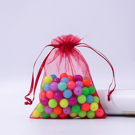 Rectangle Organza Drawstring Bags CON-PW0001-054A-13-1