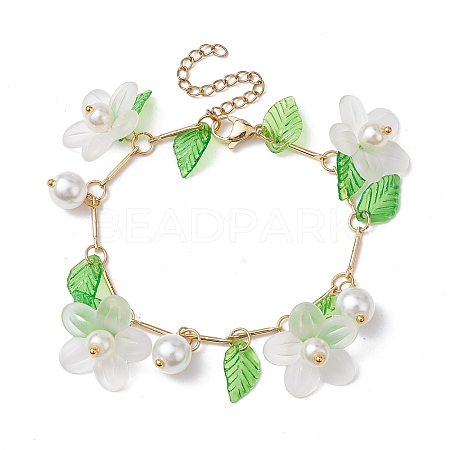 Acrylic Flower & Glass Pearl Charm Bracelets BJEW-JB10054-01-1