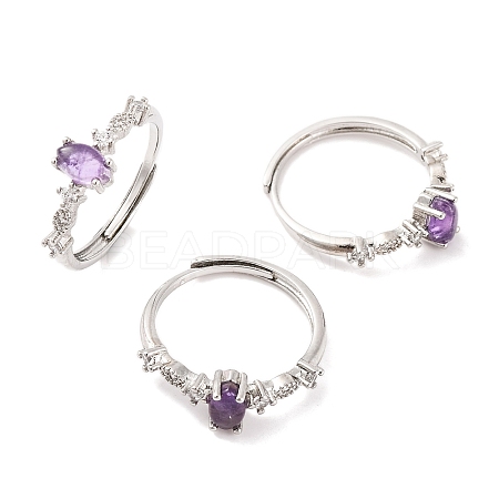 Horse Eye Natural Amethyst Adjustable Rings RJEW-Q817-02P-02-1