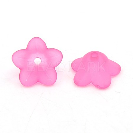 Chunky Hot Pink Transparent Frosted Flower Acrylic Beads X-PL560-2-1