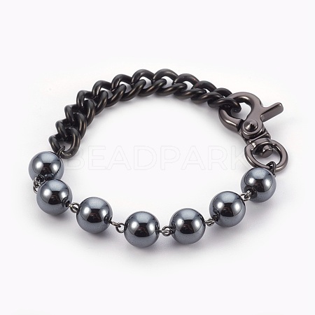 Men's Non-Magnetic Synthetic Hematite Beads Bracelets BJEW-JB03967-1