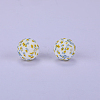 Printed Round with Flower Pattern Silicone Focal Beads SI-JX0056A-165-1