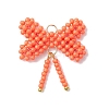 Glass Seed Beaded Bowknot Pendants PALLOY-MZ01055-04-1