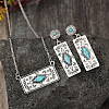 Western Aztec Alloy & Synthetic Turquoise Stud Earrings & Pendant Necklaces Sets FS-WGDC47F-01-2