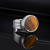 304 Stainless Steel with Natural Tiger Eye Finger Rings for Men FS-WGE1297-02-3