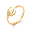 Ion Plating(IP) 304 Stainless Steel Moon & Sun Open Cuff Ring for Women RJEW-K245-33G-3