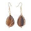 Teardrop Gemstone with Tree Dangle Earrings EJEW-JE04867-5
