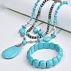 Teardrop Synthetic Turquoise Pendant Necklaces & Dangle Earrings & Stretch Bracelets Sets FS-WGCD8C0-01-4