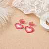 Glass Seed Braided Double Heart Dangle Stud Earrings EJEW-MZ00017-2