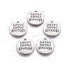 Tibetan Style Alloy Flat Round Carved Word Never Give Up Pendants LS-TIBEP-12585-AS-RS-2