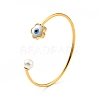 Shell Pearl & Flower with Evil Eye Open Cuff Bangle BJEW-G647-02G-3