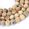Frosted Natural Picture Jasper Round Bead Strands G-E334-12mm-26-1