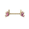 Brass Enamel with Crystal Rhinestone Hot Pink Butterlfy Barbell Nipple Rings FS-WGE2017-11-1