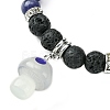 Natural Lava Rock & Cat Eye Round Beaded Stretch Bracelet with Resin Mushroom Charms BJEW-JB09648-4