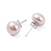 Natural Pearl Round Bead Stud Earrings EJEW-E298-01F-03P-2