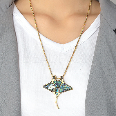 Manta Ray Alloy Abalone Shell Pendant Necklaces & Stud Earrings Sets for Women FS-WGFBE97-01-1