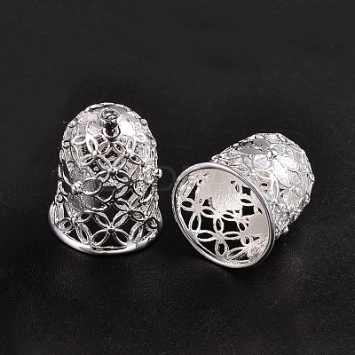 Hollow Bell with Flower Brass Cord Ends KK-M168-01S-1