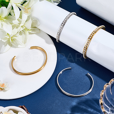 4Pcs 2 Colors C-Shaped 201 Stainless Steel Grooved Cuff Bangles BJEW-SC0001-65-1
