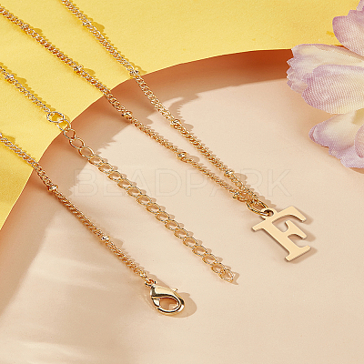 1Pc Brass Chain & 304 Stainless Steel Letter Pendant Necklaces NJEW-LP0001-35F-G-1