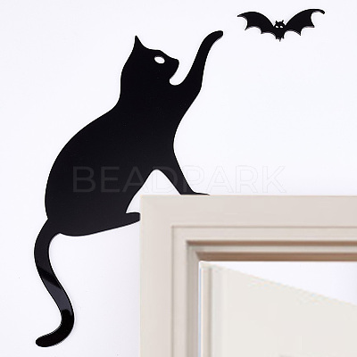 Cat & Bat Acrylic Door Topper AJEW-WH0596-009-1