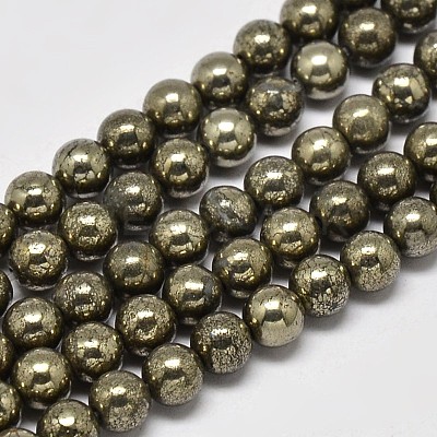 Natural Pyrite Round Beads Strands G-F197-10-10mm-1
