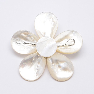 Natural White Shell Mother of Pearl Shell Flower Big Pendants SSHEL-J032MS-08-1