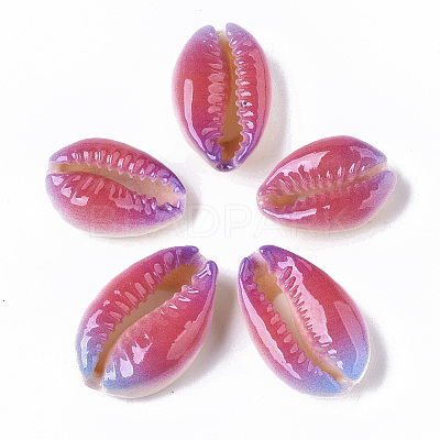Printed Natural Cowrie Shell Beads X-SSHEL-R047-01-A03-1
