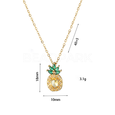 Pineapple Stainless Steel Rhinestone Pendant Necklace & Stud Earrings & Finger Ring Set WG65275-04-1