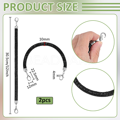 2Pcs Round Jet Rhinestone Synthetic Rubber Cord Bag Handles DIY-PH0035-49P-1
