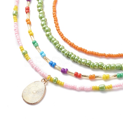 4Pcs 4 Style Glass Seed Imitatin Pearl Beaded Necklaces Set NJEW-JN04012-1
