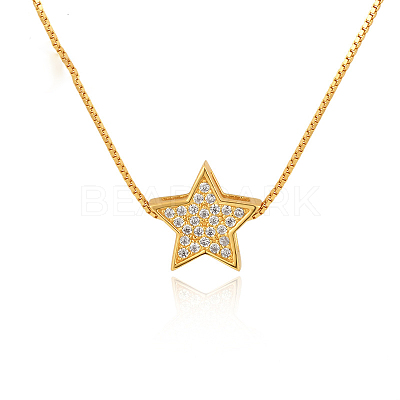 Star 925 Sterling Silver Micro Pave Clear Cubic Zirconia Pendant Necklaces for Women FS-WGE80D2-01-1