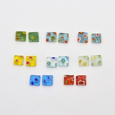 Square Handmade Millefiori Glass Cabochons LK-F005-8x8mm-M-1