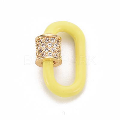 Brass Micro Pave Clear Cubic Zirconia Screw Carabiner Lock Charms ZIRC-S067-068G-NR-1