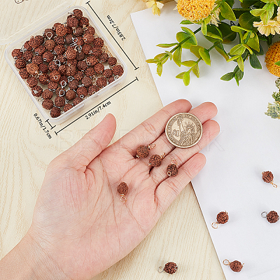 80Pcs 2 Colors Round Natural Wood Pendants PALLOY-BBC0001-01-1