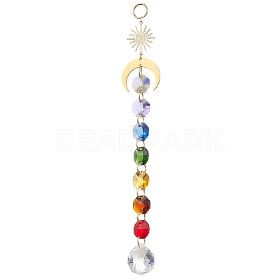 Glass Octagon Beads Hanging Suncatchers HJEW-JM02308-1
