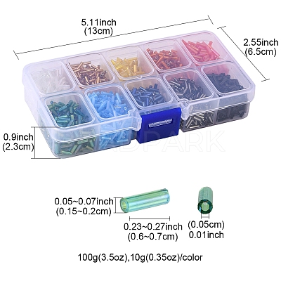 100g 10 Style Silver Lined & Transparent & Opaque Glass Bugle Beads SEED-YW0002-06-1