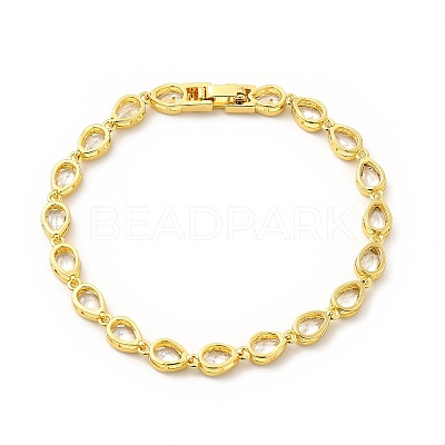 Clear Cubic Zirconia Teardrop Link Chain Bracelet BJEW-E073-03G-1