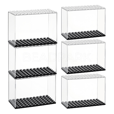Rectangle Plastic Minifigure Display Case with Black Base ODIS-WH0004-14-1