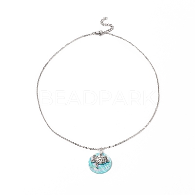 AB Color Plated Capiz Shell Pendant Necklace NJEW-JN04220-1