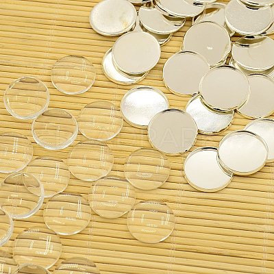Brass Cabochons Settings and Flat Round Transparent Clear Glass Cabochons KK-X0009-S-RS-1