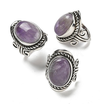 Natural Amethyst Adjustable Rings RJEW-I108-01AS-14-1