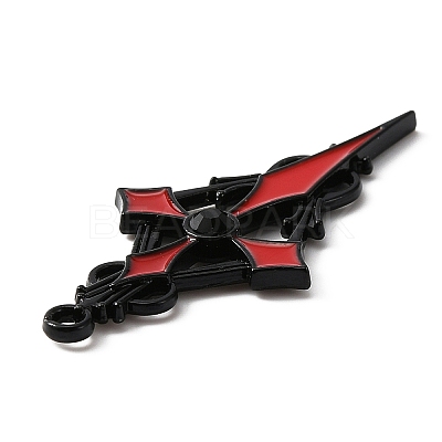Jet Rhinestone Cross Pendant with Red Enamel ENAM-WH0001-06EB-03-1