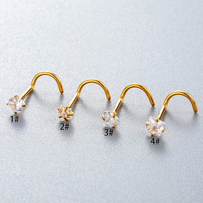 316L Surgical Stainless Steel Clear Cubic Zirconia Fishtail Nose Rings WG27769-01-1